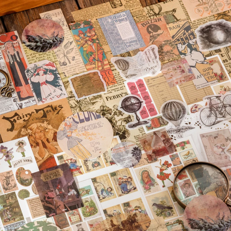 Vintage DIY Scrapbooking Material Paper 80Pcs Set for Journaling Scrapbook Embellishment Supplies Decorative Stationery Sticker