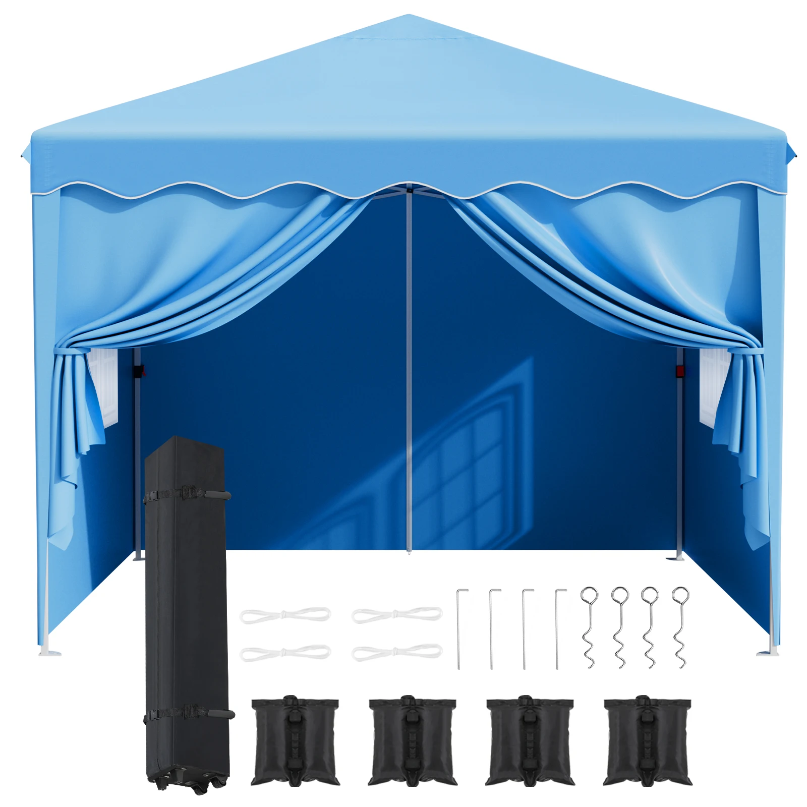 AOOU 10x10FT Pop-Up Canopy with 4 Sidewalls Ez Up Commercial -Series Instant Canopy Tent Outdoor Portable Gazebo w/Wheeled Bag
