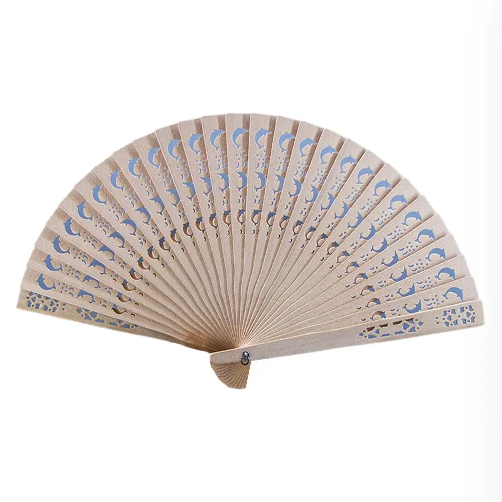 Description Picture 4 of item1PC Sunny Flower Imitation Sandalwood Fan Wedding Hand Fragrance Carved Bamboo Vintage Hollow Folding Fan Home Decoration
