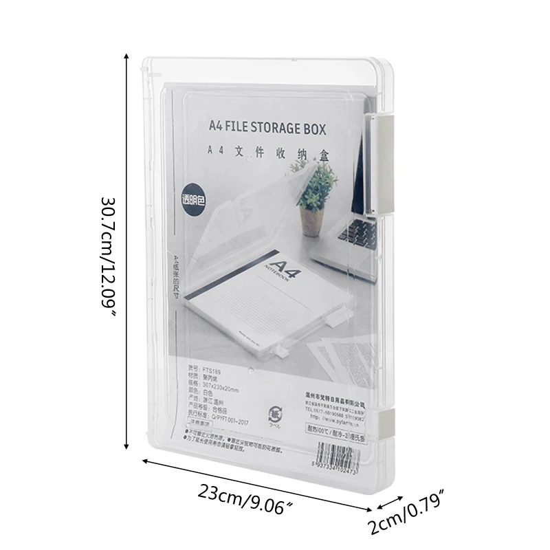 Storage Box A4 File Box Slim Portable Transparent Plastic for Office
