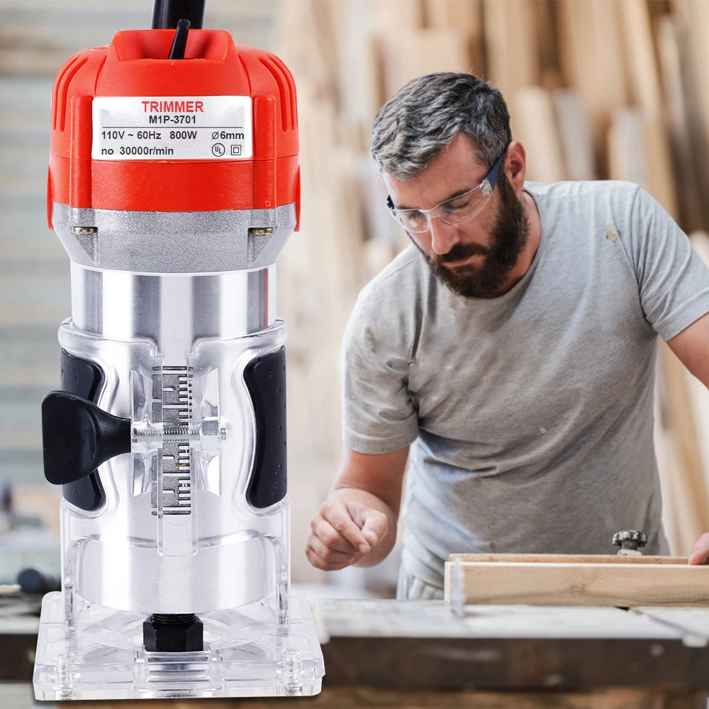 BOLIMEI 110V 800W Palm Router Electric Hand Trimmer Wood Router Collets Woodworking Tool Laminate Trimmer 30000RPM