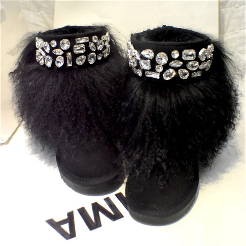 

Classic hand-made fox hair boots Rhine-diamond winter plus fleece warm fur one-piece boots men and women plus size 35-44