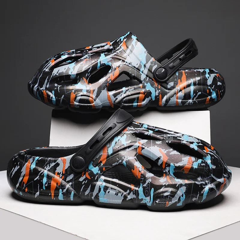 portable new summer shoes sandal man's soft casual graffiti two ways to wear beach