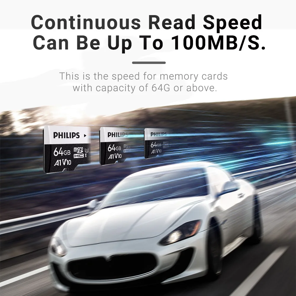 PHILIPS 캠, DJI 포켓 및 드론용 고속 메모리 카드, 마이크로 SD 카드, U3 SDXC, 128GB, 최대 100 MB/s