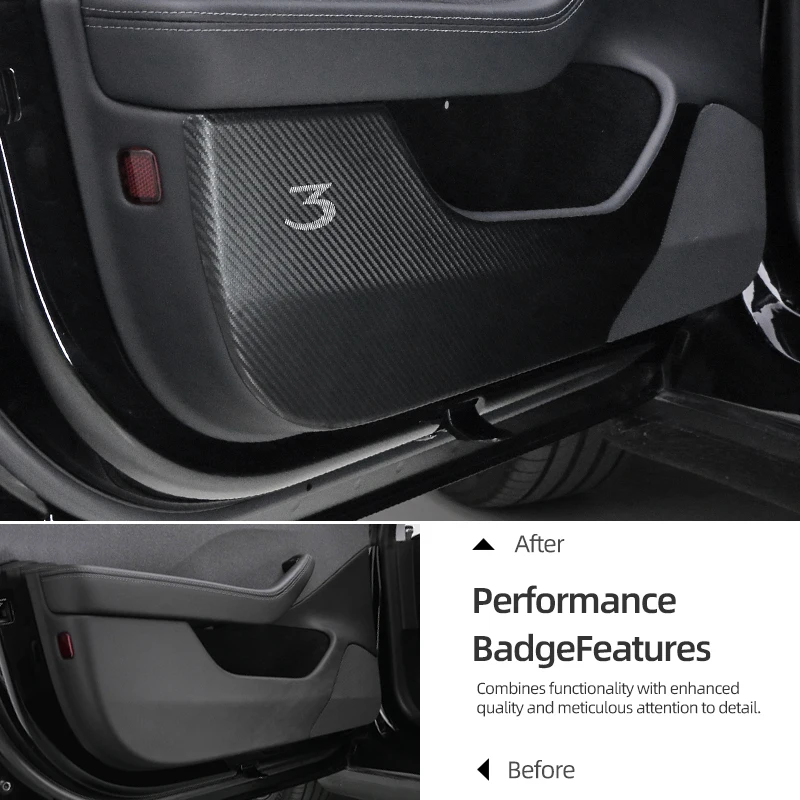 Carbon Fiber PVC Leather Car Door Anti-kick Pads Trim Sticker Interior Accessories For Tesla Model 3 Highland Model Y Juniper car door protection film