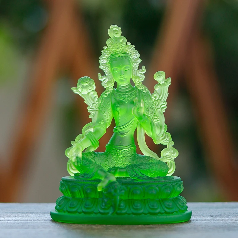 Coloured Glaze Mini Buddha Sculpture, Small Buddha Statue, Green Tara Bodhisattva, Amyokitesvara Incarnation Painted Buddha, 1Pc