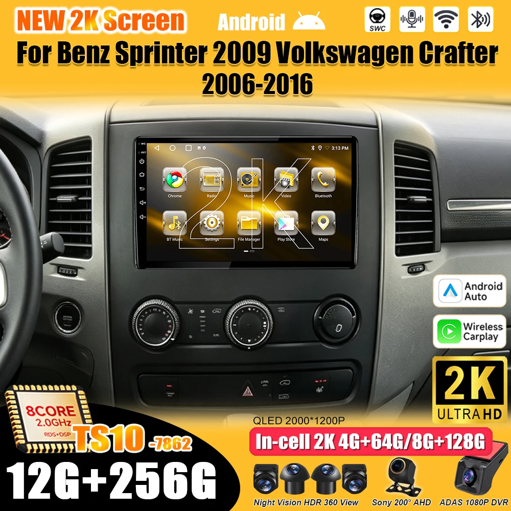Radio para Auto con Sistema Inteligente Android 16 para Mercedes-Benz Sprinter y Volkswagen Crafter 2006, Pantalla Táctil Carplay, 8 Núcleos, Wifi 1