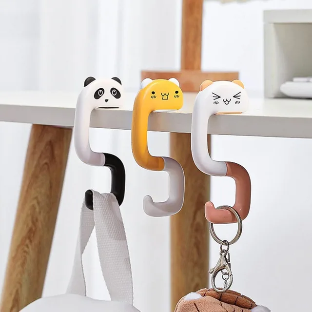 Crochet de sac de bureau à forte charge, antidérapant sur le côté du Table, pour sac d'école, crochet de suspension pour clés, crochets pliables pour animaux de dessin animé 2
