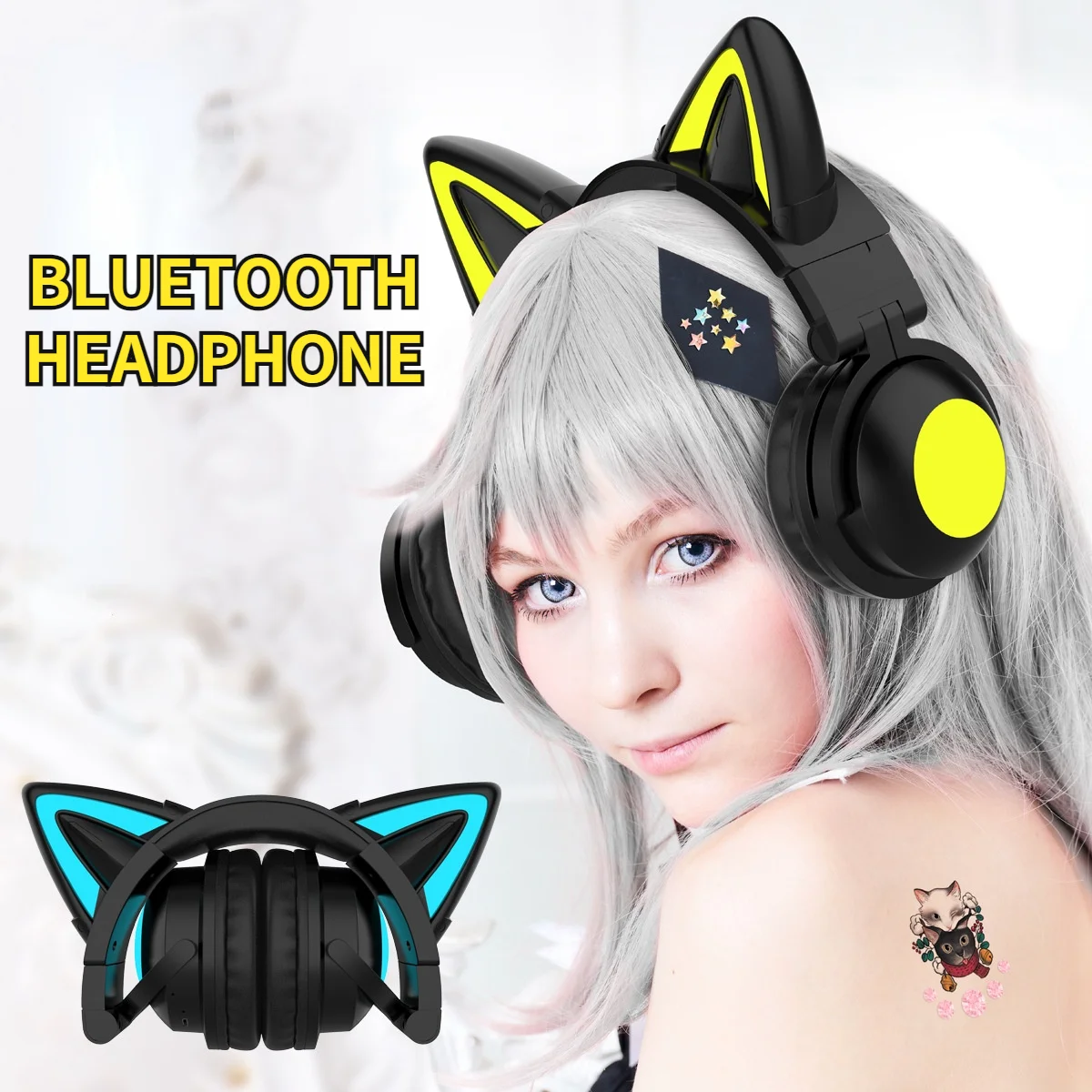 New Arrival LED Cat Ear Noise Cancelling Headphones Bluetooth 5.0 Young People Kids Headset