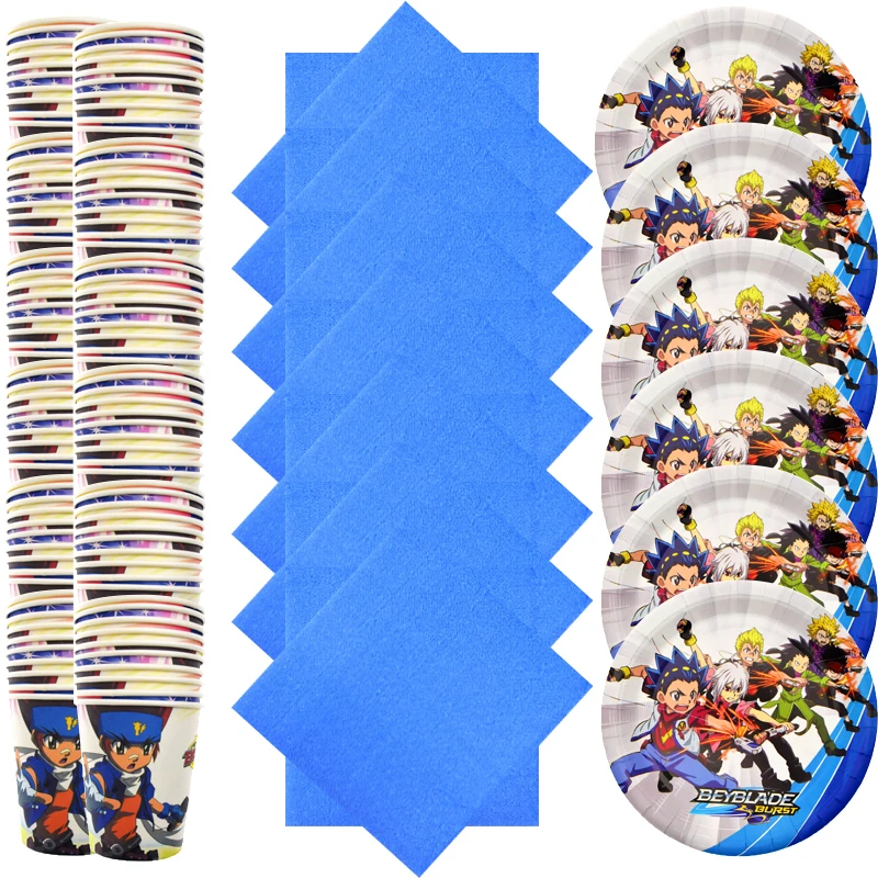 

60pcs/lot Beyblade Theme Cups Plates Napkins Kids Favors Decorate Tableware Set For Boys Kids Birthday Party Events Supplies