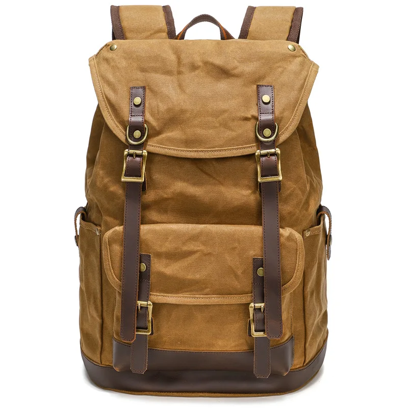 Backpack for men, trendy retro men, computer backpack for travel, large capacity waterproof wax dyed canvas backpack