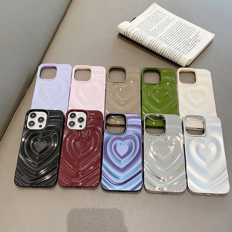 Glossy Bling Love Heart Pattern Shockproof Phone Case - Fashionable Protective Back Cover