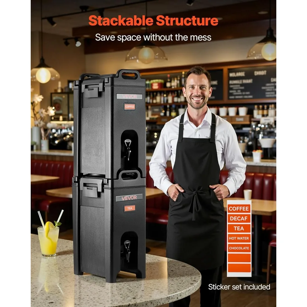 insulated beverage dispenser, 5 gal/19l hot and cold beverage server with spigot & handle, food-grade thermal drink dispenser c