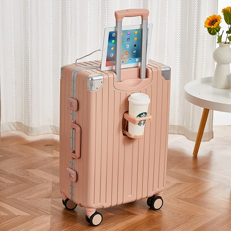 Multi-Functional Luggage Trolley Case Women's Boarding Bag Aluminum Frame Rechargeable Travel Suitcase Large Capacity Luggage
