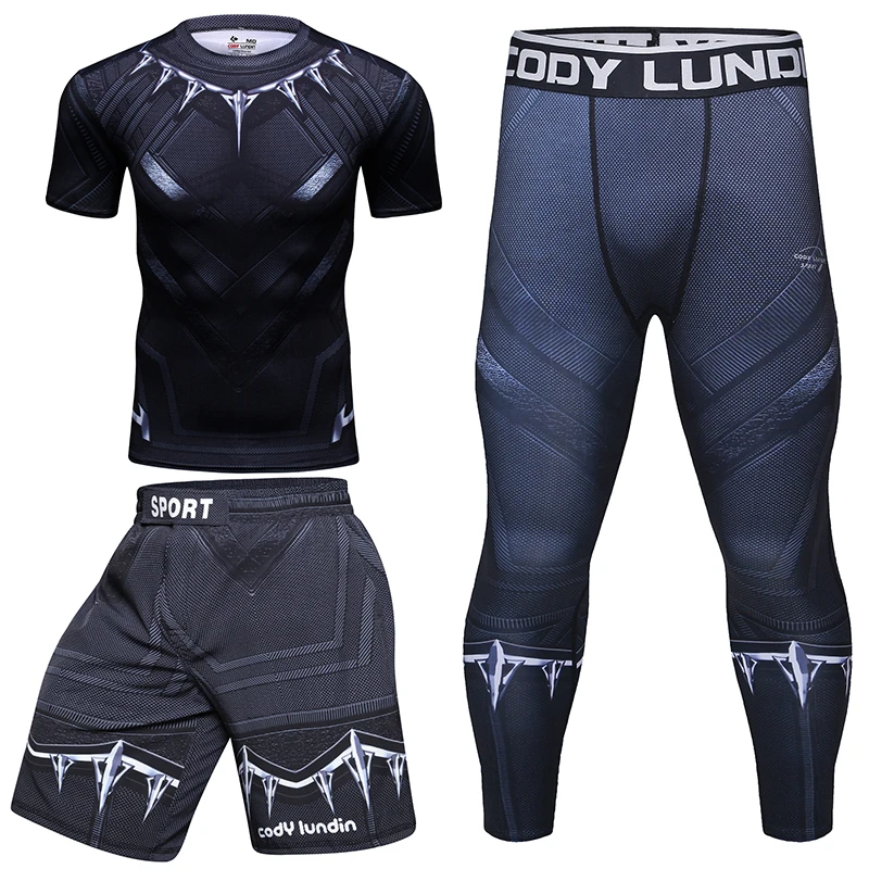 Boxing Gym Clothes Jiu Jitsu MMA T-shirt + Pants Rashguard For Men 4PCS/Set Grappling Shorts Bjj Kickboxing Rash Guard Sportwear