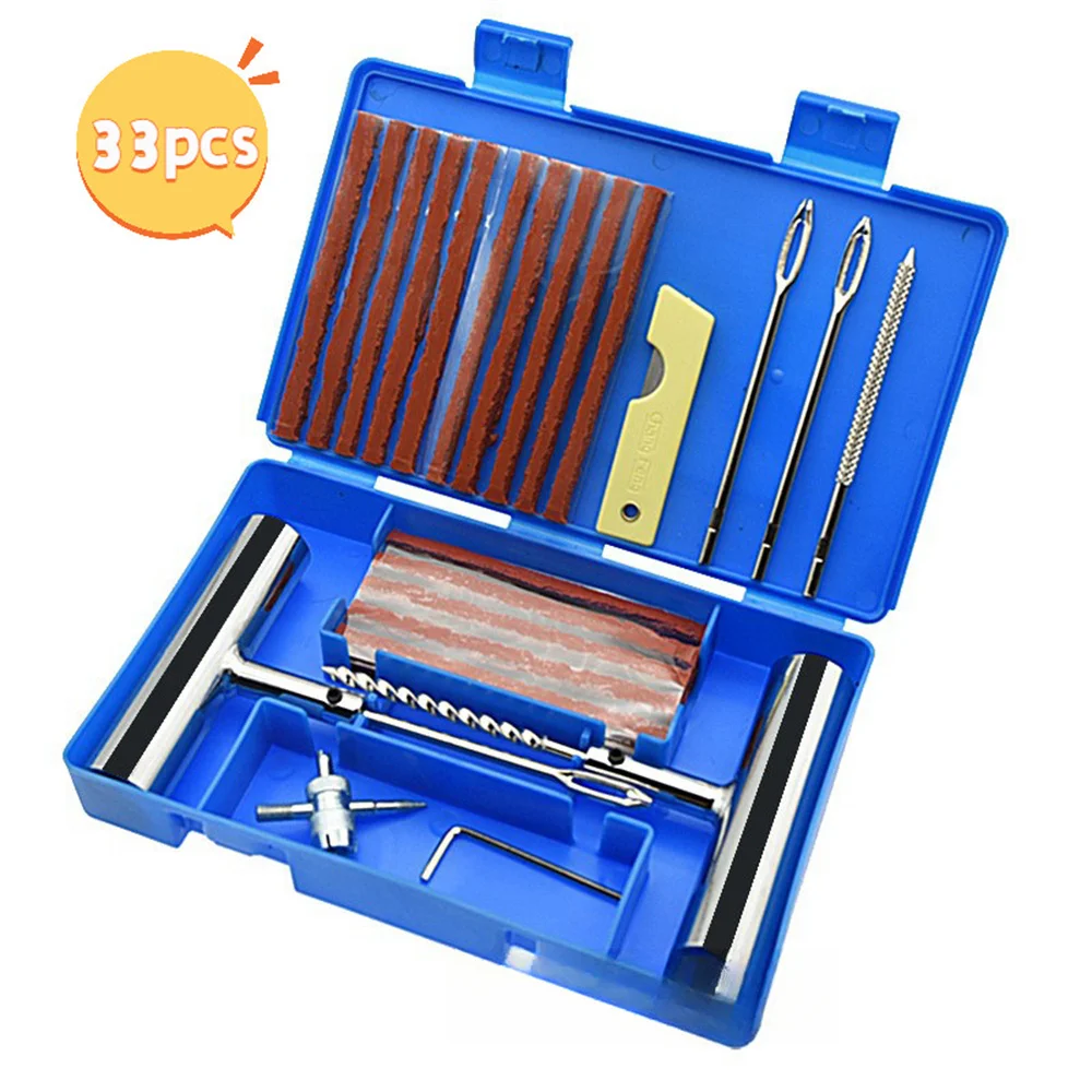 Auto Tire Repair Set Puncture Repair Tools 33/58pcs Car Van Motorcycle Bike Emergency Tubeless Tire Rivet Set