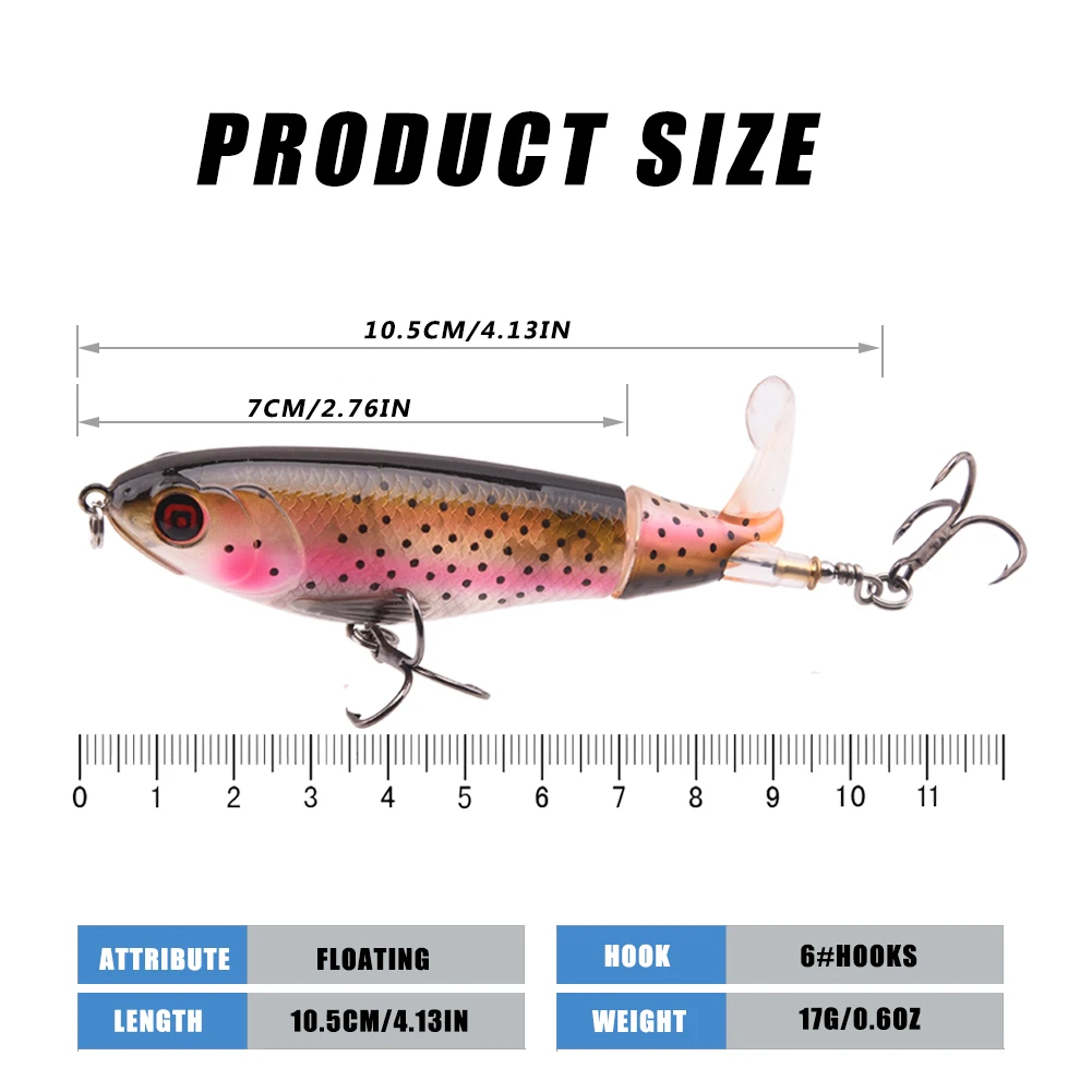 Fishing Lures  With Floating Rotating Tail Topwater Bait Freshwater Saltwater Lures For Carp Bass Pike 10.5cm/17g - 4
