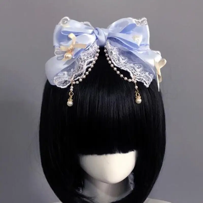 Lolita Bow Lace Hair Clip Headpiece Cosplay Headwear Women Hair Accessories Lolita Handmade Lace Pearl Band Headband Bow hair accessory hair clip hair headdress bridal headwear
