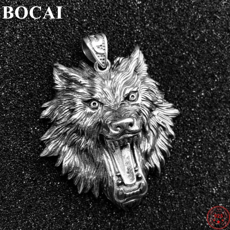 

BOCAI S925 Sterling Silver Pendants for Women Men New Fashion Domineering 3D Wolf Head Punk Jewelry Free Shipping