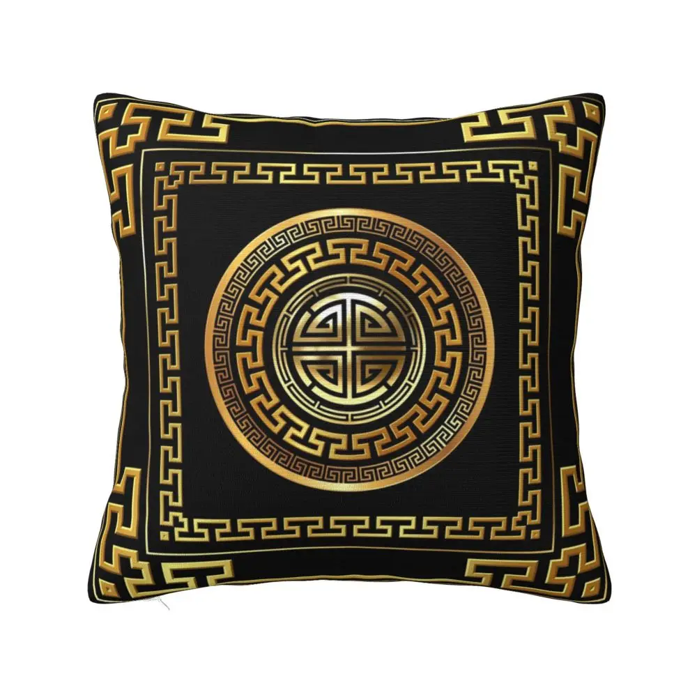 Description Picture 2 of itemGreek Key Meander Black Gold Large Pillowcase Soft Cushion Cover Decoration Throw Pillow Case Cover Home Square 45X45cm