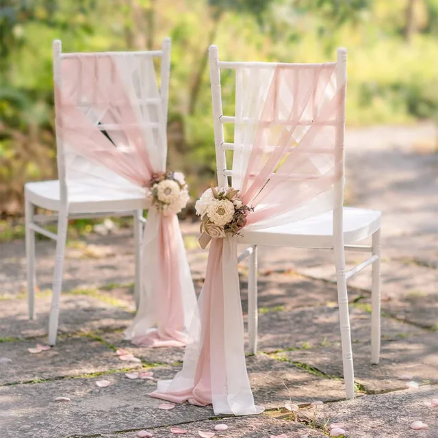 10/50 pièces 17x250cm vert sauge en mousseline de soie chaise ceintures ceinture chaise de mariage couvre ruban fête de mariage allée chaise décor 2