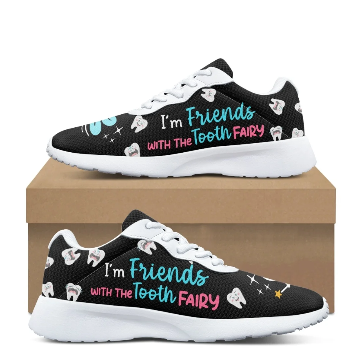 Protecting Teeth Print Women Training Running Shoe Cozy Lace-Up Flats Durable Gym Teen Sneakers Print On Demand tenis masculino