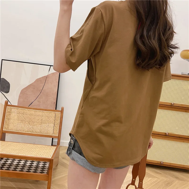 Short Sleeve Solid Color Breastfeeding T-shirt Maternity Clothes Summer 9253
