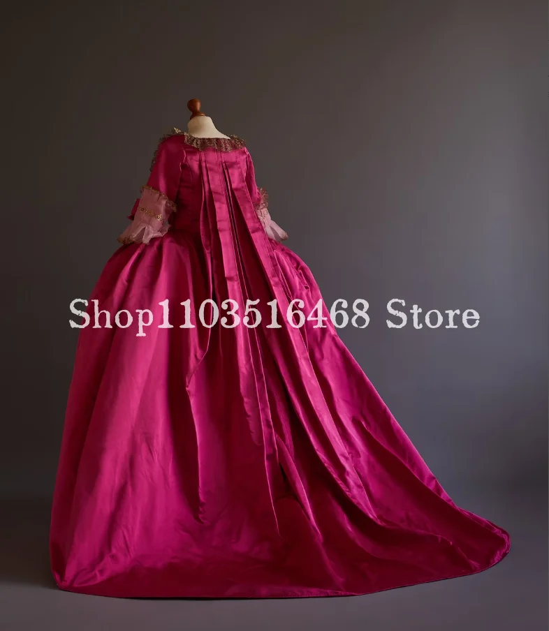 18th Century Rococo Rose Pink Edwardian Square Neck Half Sleeve Fantasy Bow Applique Masquerade Prom Dress For Women women prom dresses
