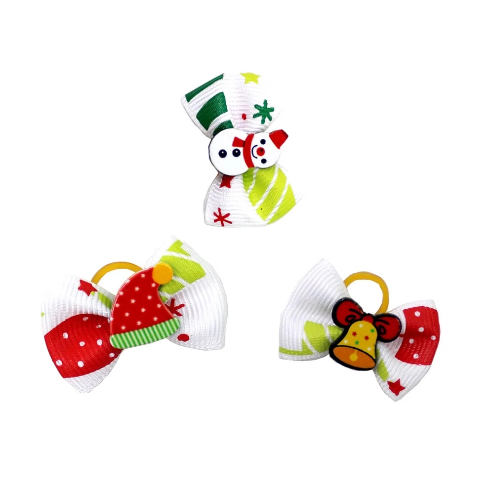Random 12PC Christmas bows pet hair clips holiday parties dog headwear cat Christmas hair clips children's decorations
