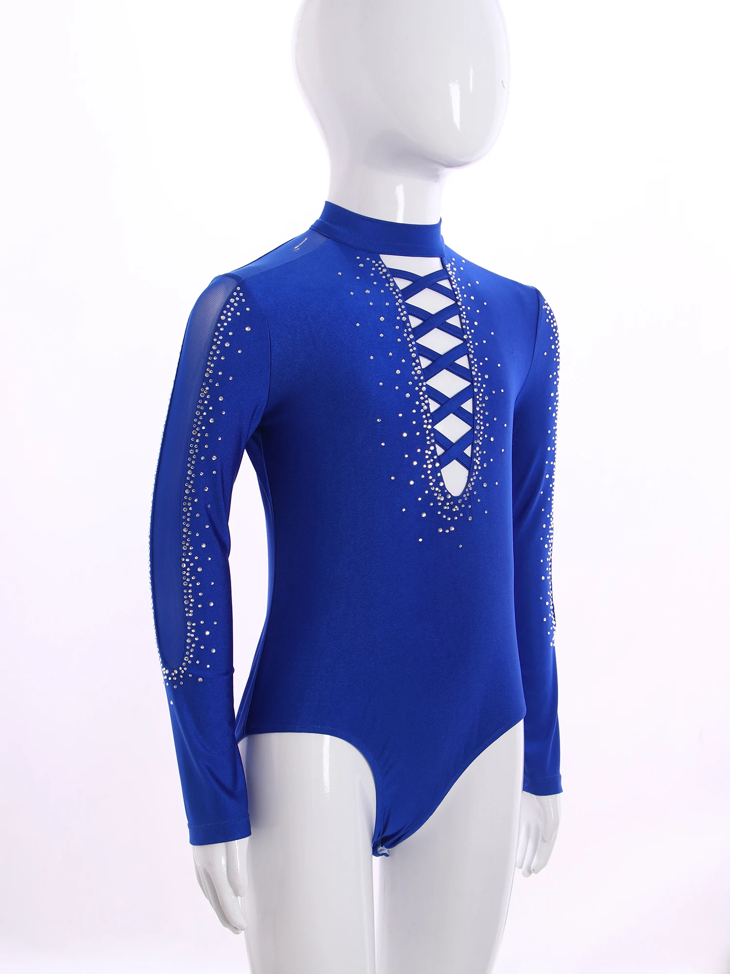 Kids Rhythmic Gymnastics Leotard for Boys Glittery Rhinestones Latin Dance Leotard Children Long Sleeve Figure Skating Bodysuit