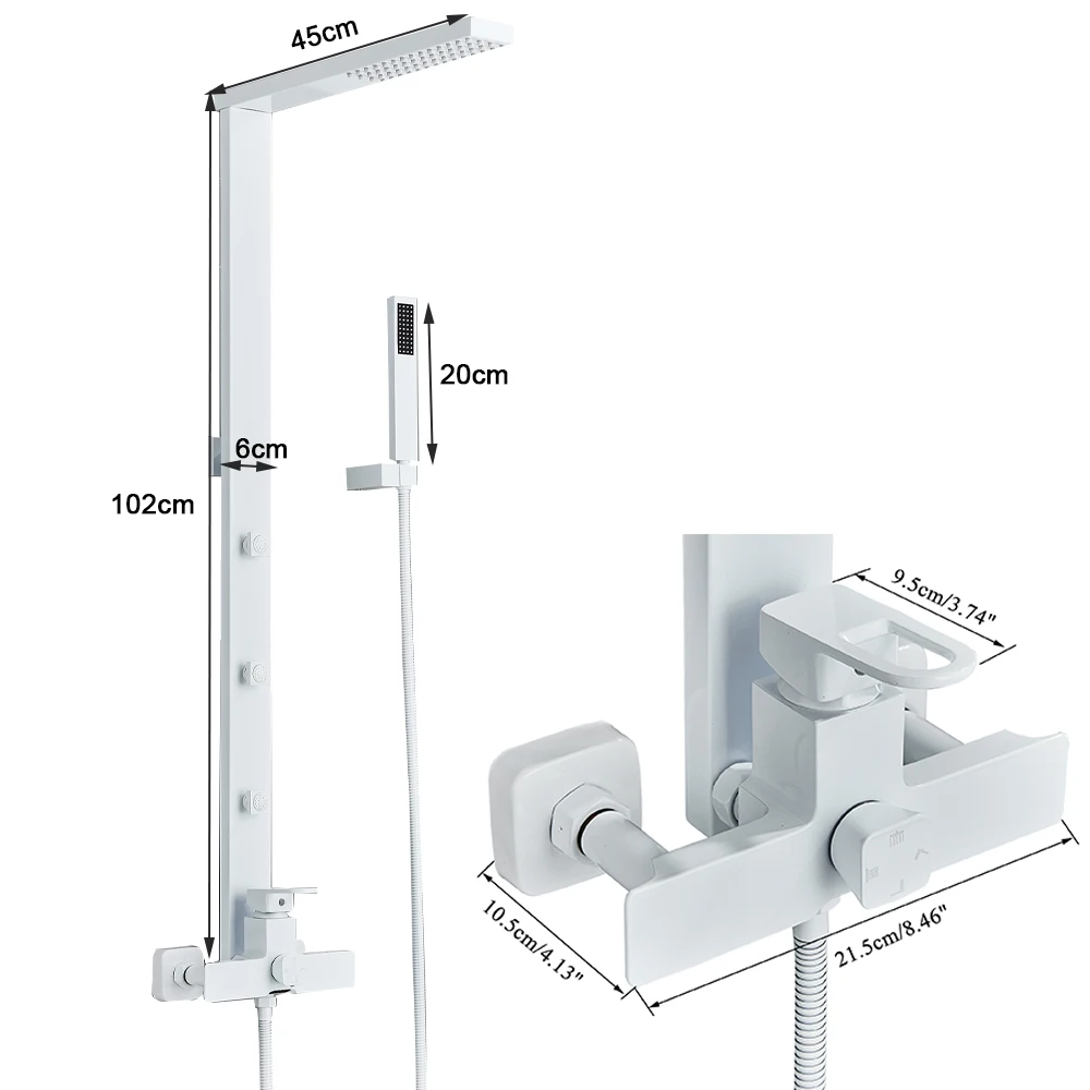 White Bathroom Faucet Rainfall Shower Column Wall Mount Back Spa Bath Mixer Shower System Shower Bracket
