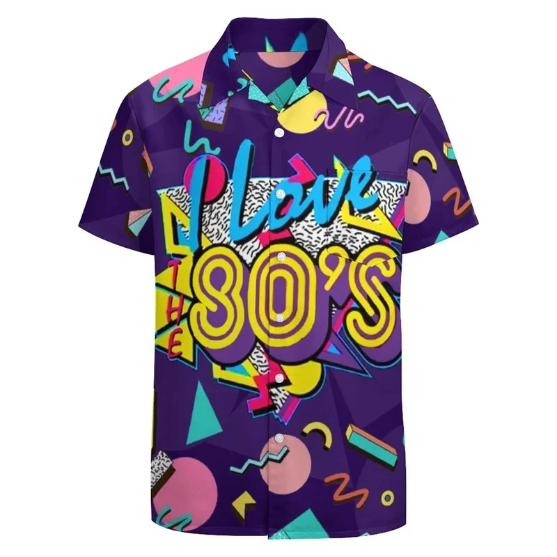 thumbnail image 1 of Camisa hawaiana de playa con estampado 3D para hombre, divertida camisa de fiesta con gráficos retro, blusa abotonada de manga corta para hombre, ropa Y2k, 1 of 4