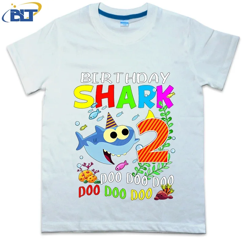 2-year-old kids birthday T-shirt shark print summer children's cotton short-sleeved boys and girls gift 6
