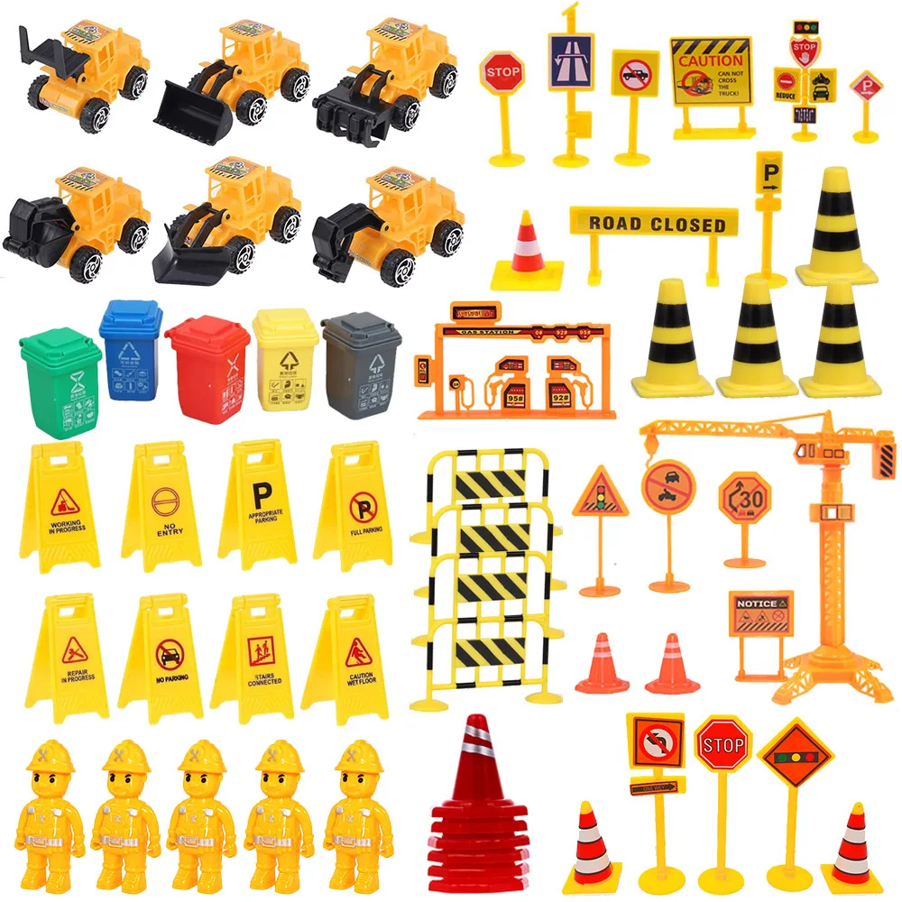 Mini-Baufahrzeuge, Bau-Kuchenaufsätze, Mini-Verkehrsschilder, kleiner Muldenkipper, Bagger, Spielzeug, Bau, Partygeschenke
