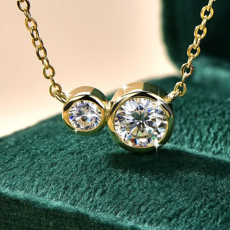 Rrjzz 1CT Moissanit D-Farbe VVS1 Runder Labor-Moissanit-Anhänger Halskette 14k Vergoldet Zierliche Goldhalsketten für Frauen – Detail 6