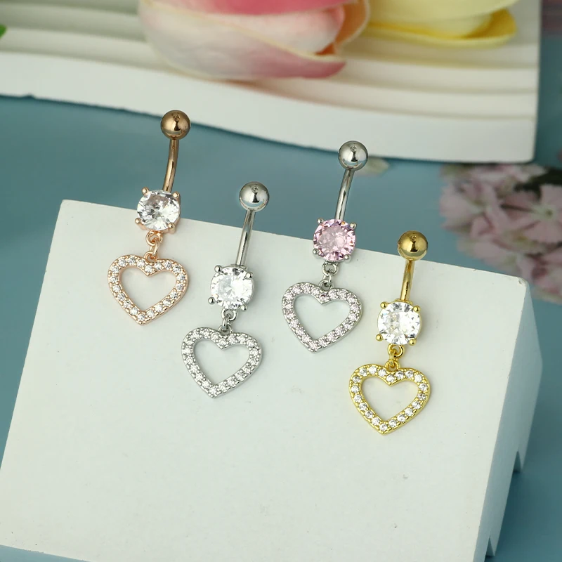 Belly Button Ring Sets Heart Dangled Belly Piercing Nombril Heart Sexy Navel Rings for Women Wholesales Body Piercing Navel