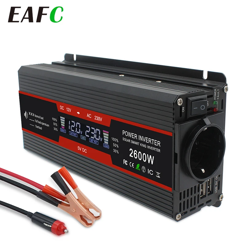 Inversor de corriente de 1500W/2000W/2600W, transformador de onda sinusoidal modificada cc 12V a 220V CA Solar 2 USB para coche, convertidor de pantalla LCD, enchufe de la UE| | AliExpress
