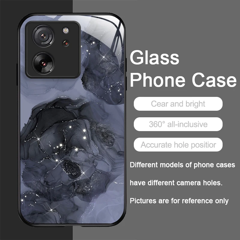 Luxury Black Rose Flower Tempered Glass Phone Case - Elegant Hard Cover