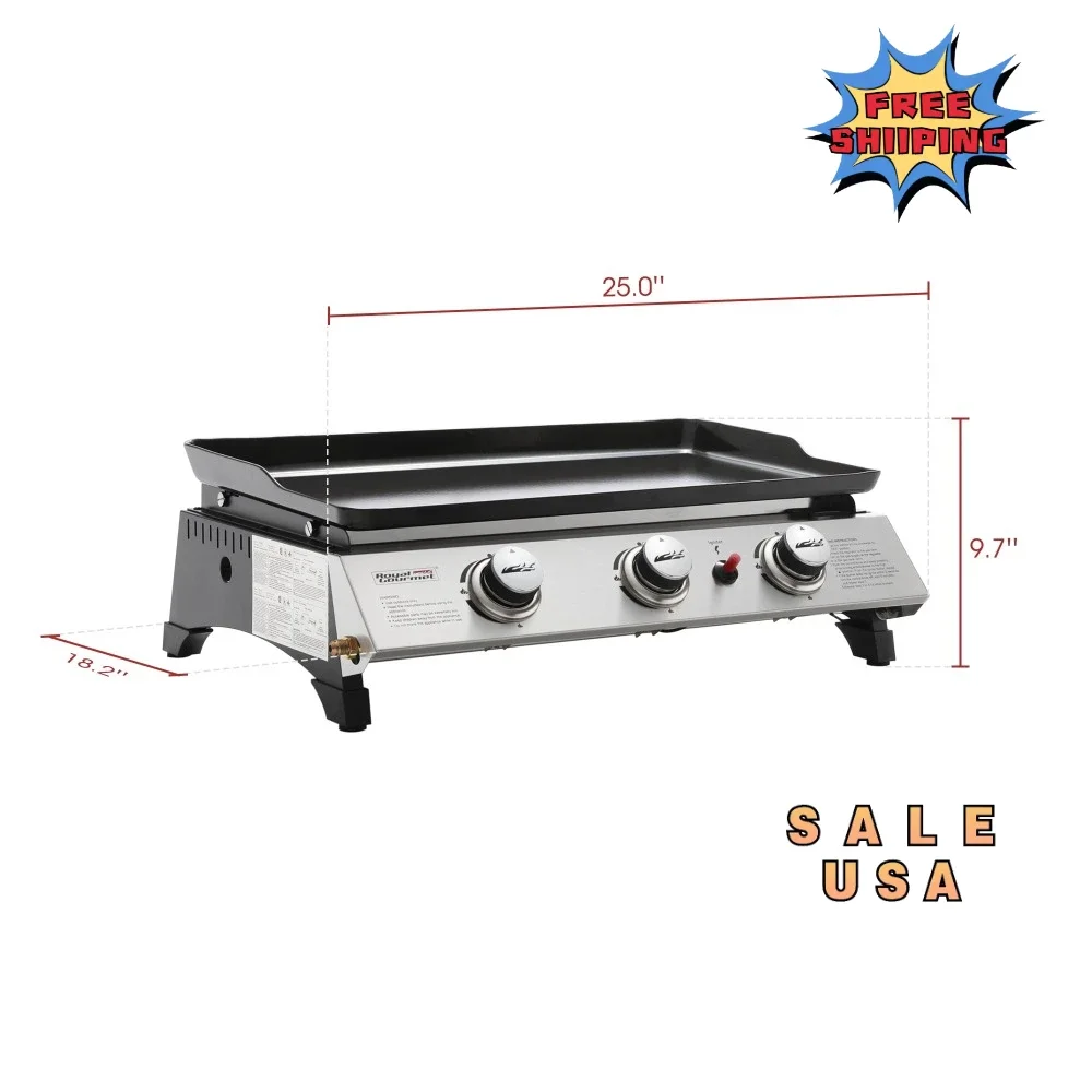 

Portable PD1300 3-Burner 26,400-BTU Portable Gas Grill Griddle, Outdoor Camping, Tailgating