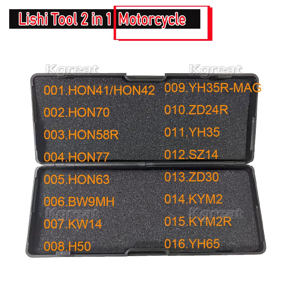Hot Lishi Tool LISHI 2 IN I Motorcycle HON41/HON42 HON70 HON58R HON77 HON63 BW9MH KW14 H50 ZD24R YH35 SZ14 ZD30 KYM2 KYM2R YH65 KW18 HD74 KTM1
