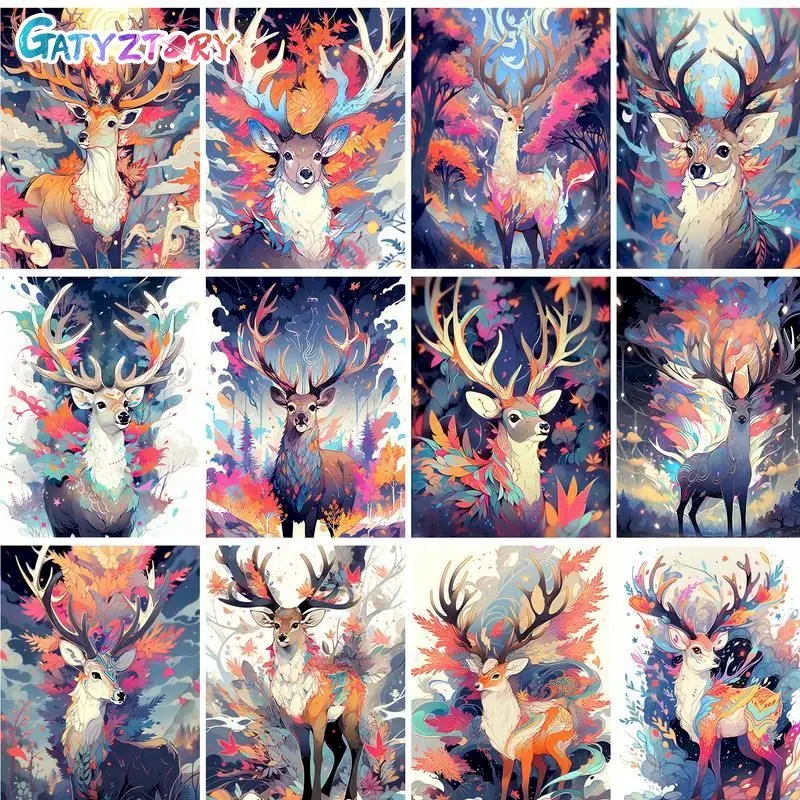 

GATYZTORY Oil Painting By Numbers Elk Animal Hand Paint Kit Canvas Home Decor Gift Diy Draw By Number On Canvas Forest Wall Art