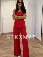 Women 2 Pieces Sets New Fashion Office Vest Top+Split Straight Leg Pants Women's Suit Formal Two Piece Set Women Outfit - Image 3
