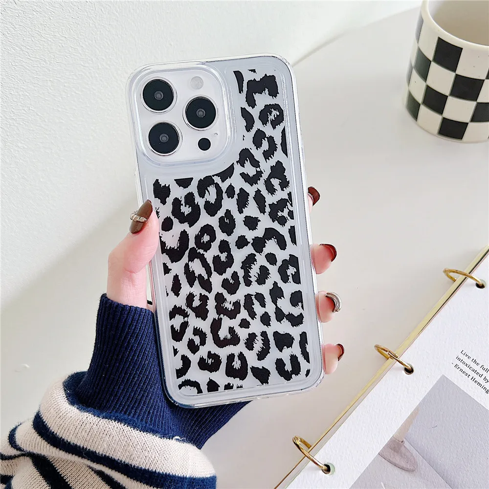 Leopard Print Fall Klar Silikon Abdeckung Für iPhone 12 13 11 Pro Max 14 15 Plus Airbag Stoßfest Funda_voghion.com