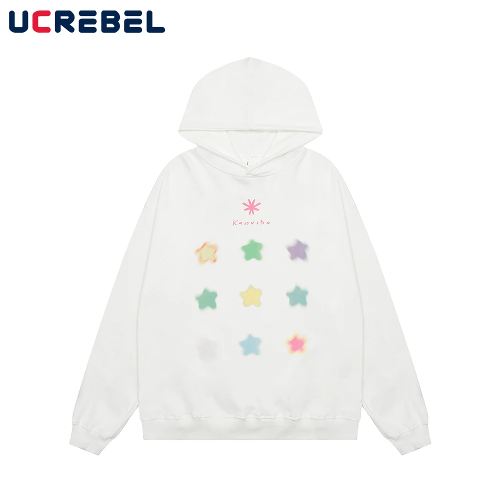 

Star Print Hooded Sweatshirts Mens Autumn Loose Simple Style Long Sleeve Hoodies Men