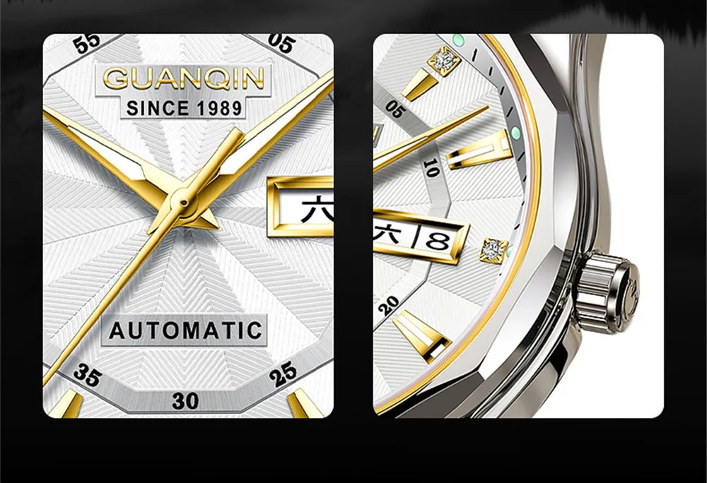 GUANQIN Automatic Mechanical Tungsten Steel Men Watch Waterproof Sapphire Crystal Clock Week Calendar Japan Movement Wristwatch_voghion.com