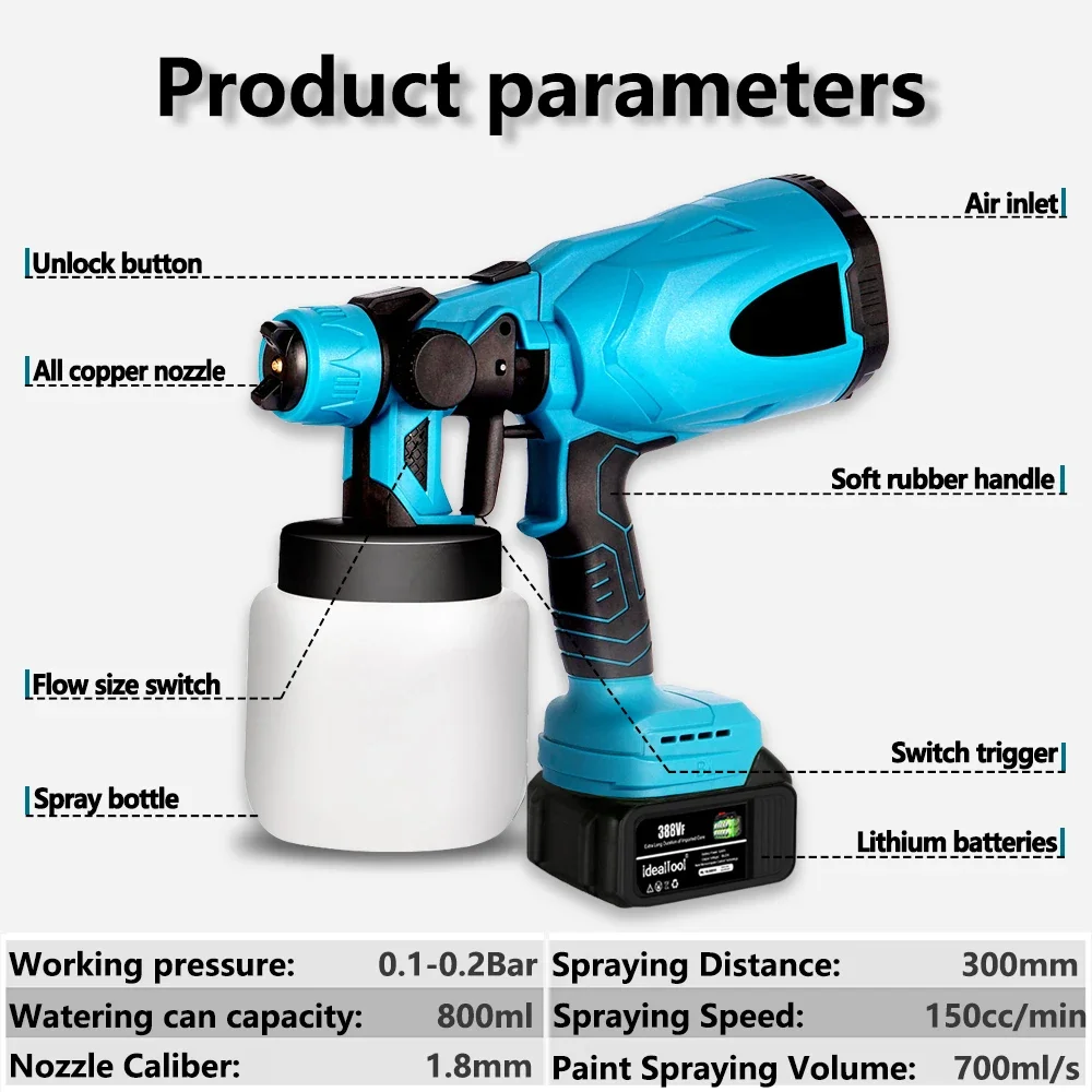 Kabellose 800ML Elektrische Farbspritzpistole für Makita 18V Akku Auto Möbelbeschichtung Airbrush DIY Werkzeuge – Detail 7