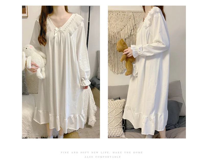 INS Nuissette Femme Nuit Neue Lose Nachthemden Frauen Lange Hülse Nacht Kleid Süße Loungewear Nachtwäsche Weibliche Schlaf Nachthemd – Detail 9