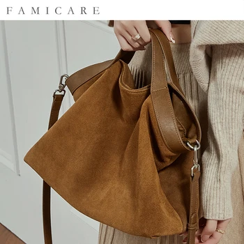 Women's Large Capacity Tote Bag 2026 New Vintage Suede Leather Spacious Crossbody Bag Commuting Versatile Trendy Premium Handbag 1