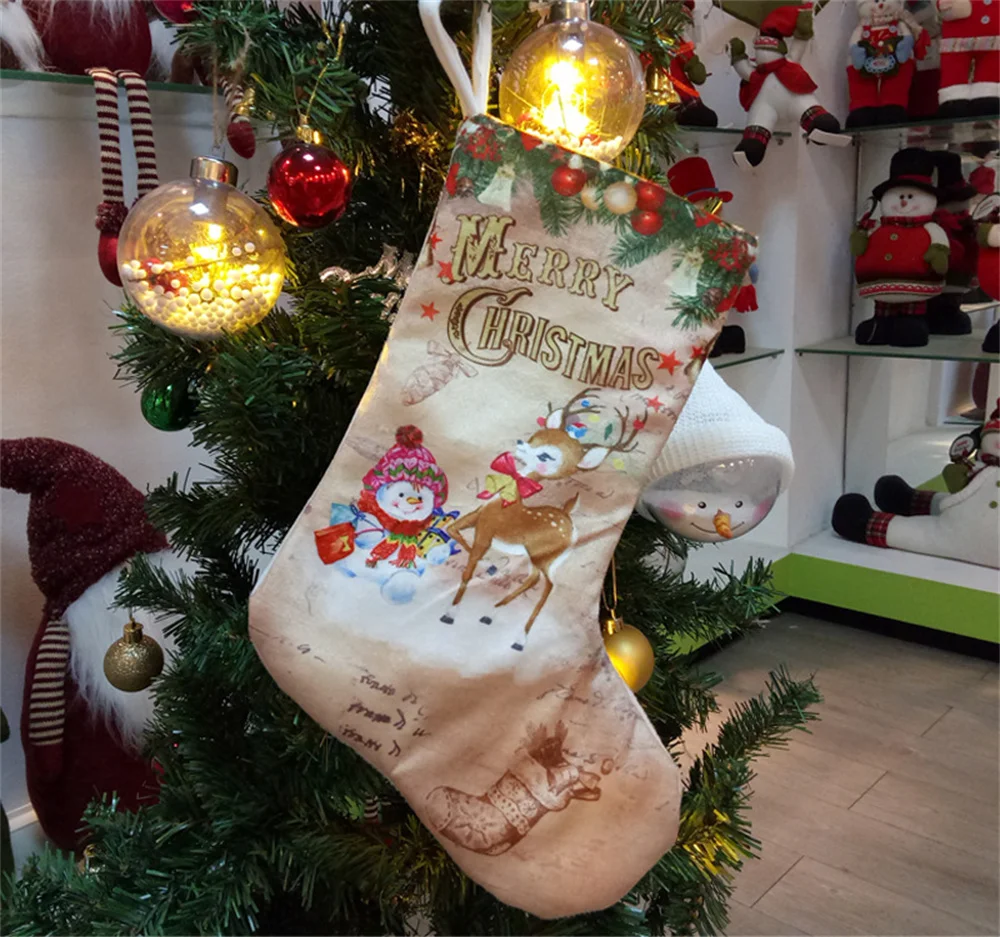 

New Christmas Sock Pendants Happy New Year Decorations Christmas Tree Stockings Santa Snowman Elk Kids Gift Bags Merry Christmas