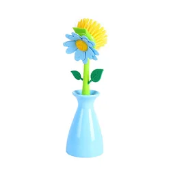 Elegant Purple Gold Floral Long - Handle Dishwashing Brush for Kitchen and Household Cleaning (Blue)